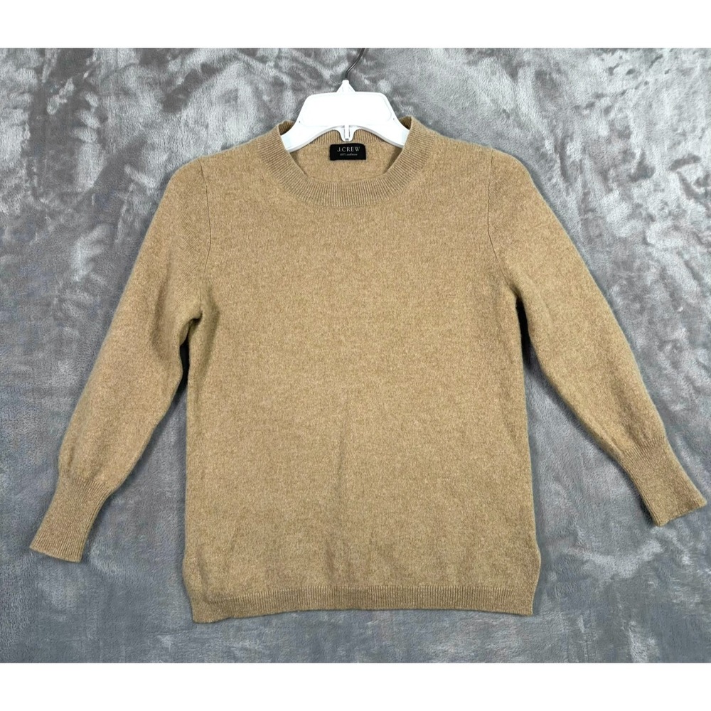 J Crew Everyday 100% Cashmere Crewneck Sweater Womens Beige Tan Soft Small